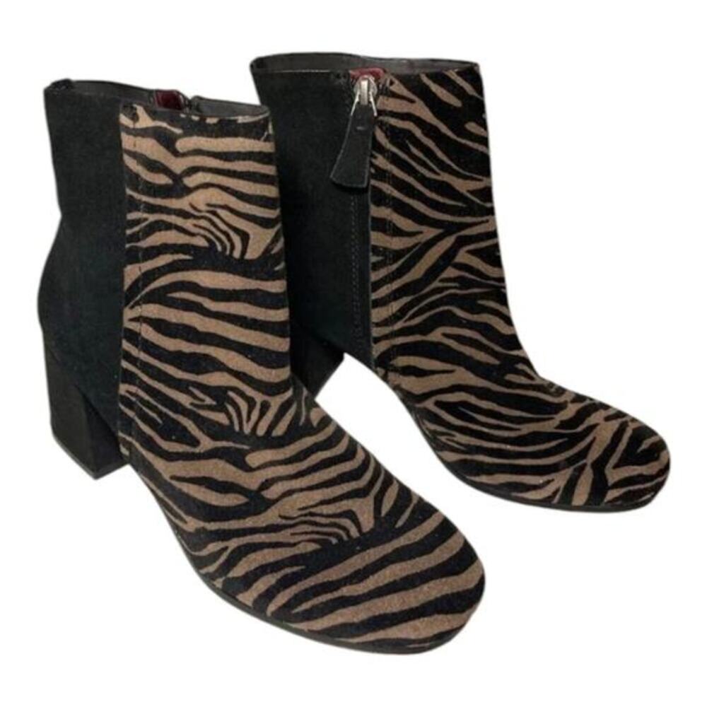 Naked feet Zebra Print Ankle Boots Black Brown Block Heel Side Zip Booties